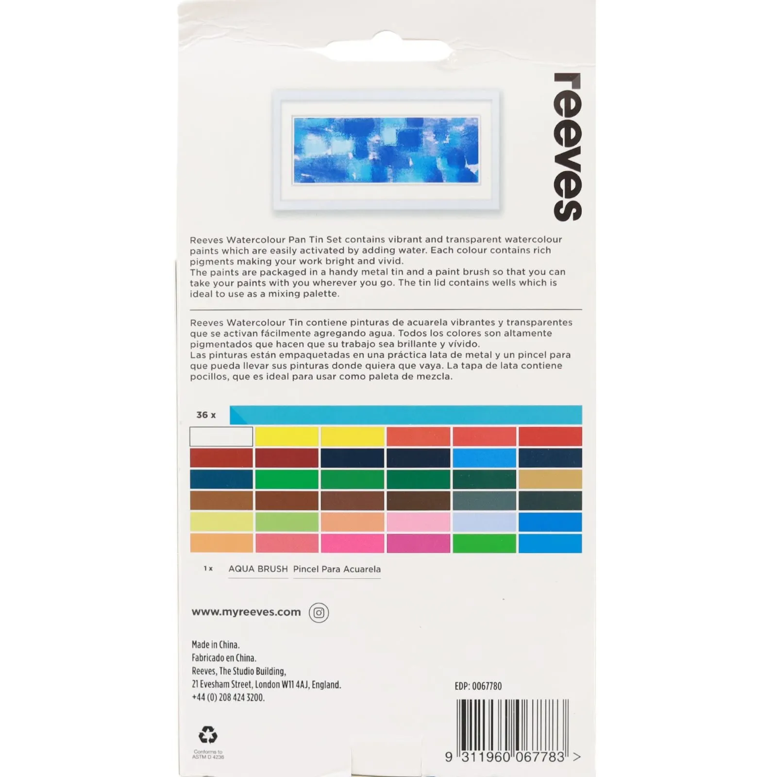 ■ Reeves - Watercolour - 36 Colours plus Water brush - Tin Set