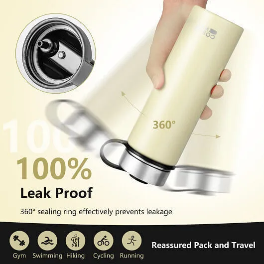 22 Oz Double-walled Insulated Stainless Steel Water Bottle with 2 Lids and Straw