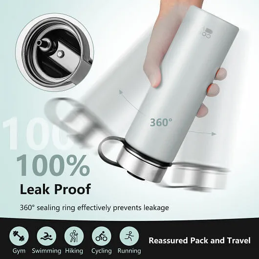22 Oz Double-walled Insulated Stainless Steel Water Bottle with 2 Lids and Straw