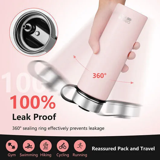 22 Oz Double-walled Insulated Stainless Steel Water Bottle with 2 Lids and Straw