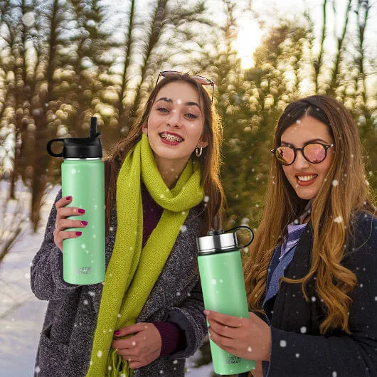 22 Oz Double-walled Insulated Stainless Steel Water Bottle with 2 Lids and Straw