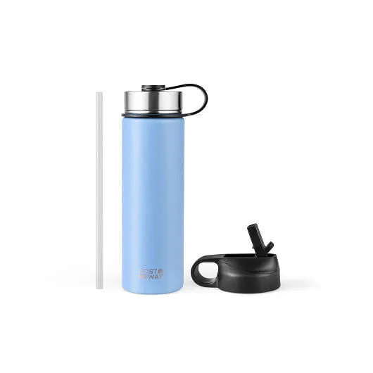 22 Oz Double-walled Insulated Stainless Steel Water Bottle with 2 Lids and Straw
