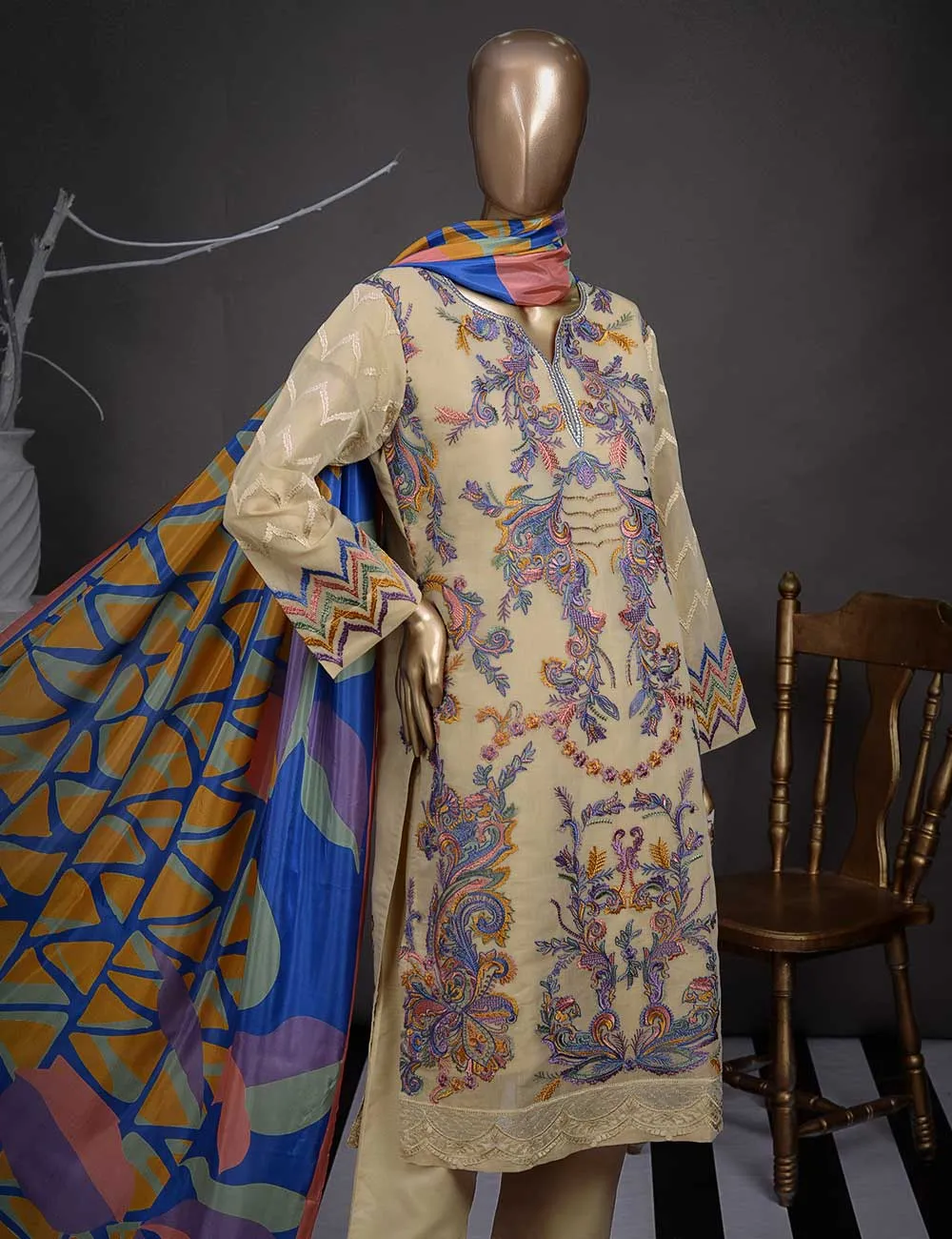 3 Pc Khaddi Lawn Unstitched Embroidered Dress  (TP-03)