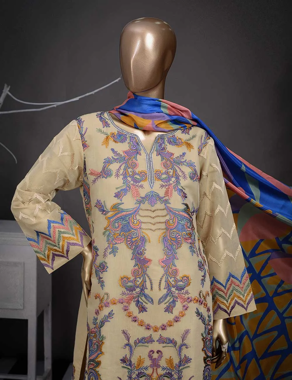 3 Pc Khaddi Lawn Unstitched Embroidered Dress  (TP-03)