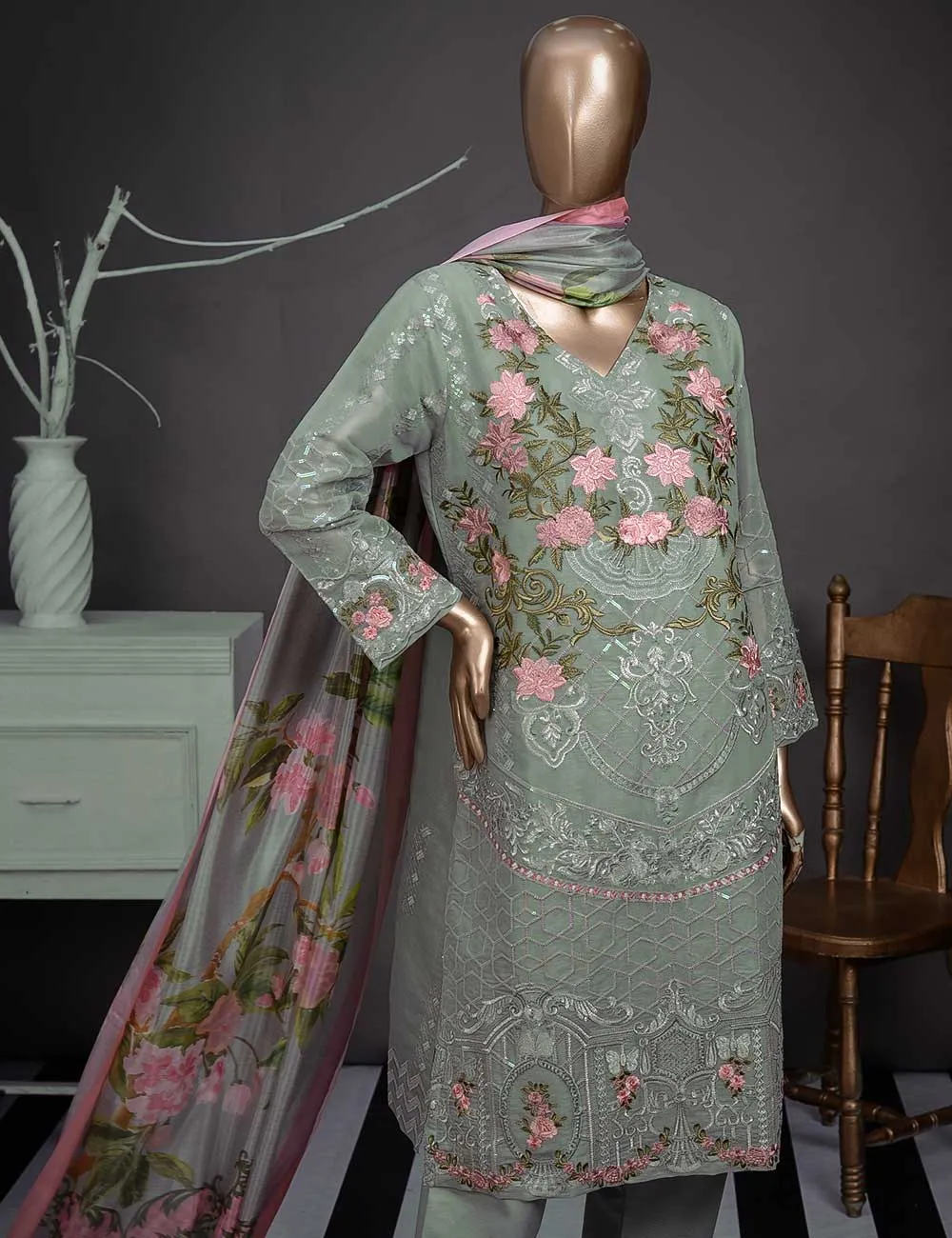 3 Pc Khaddi Lawn Unstitched Embroidered Dress (TP-06)