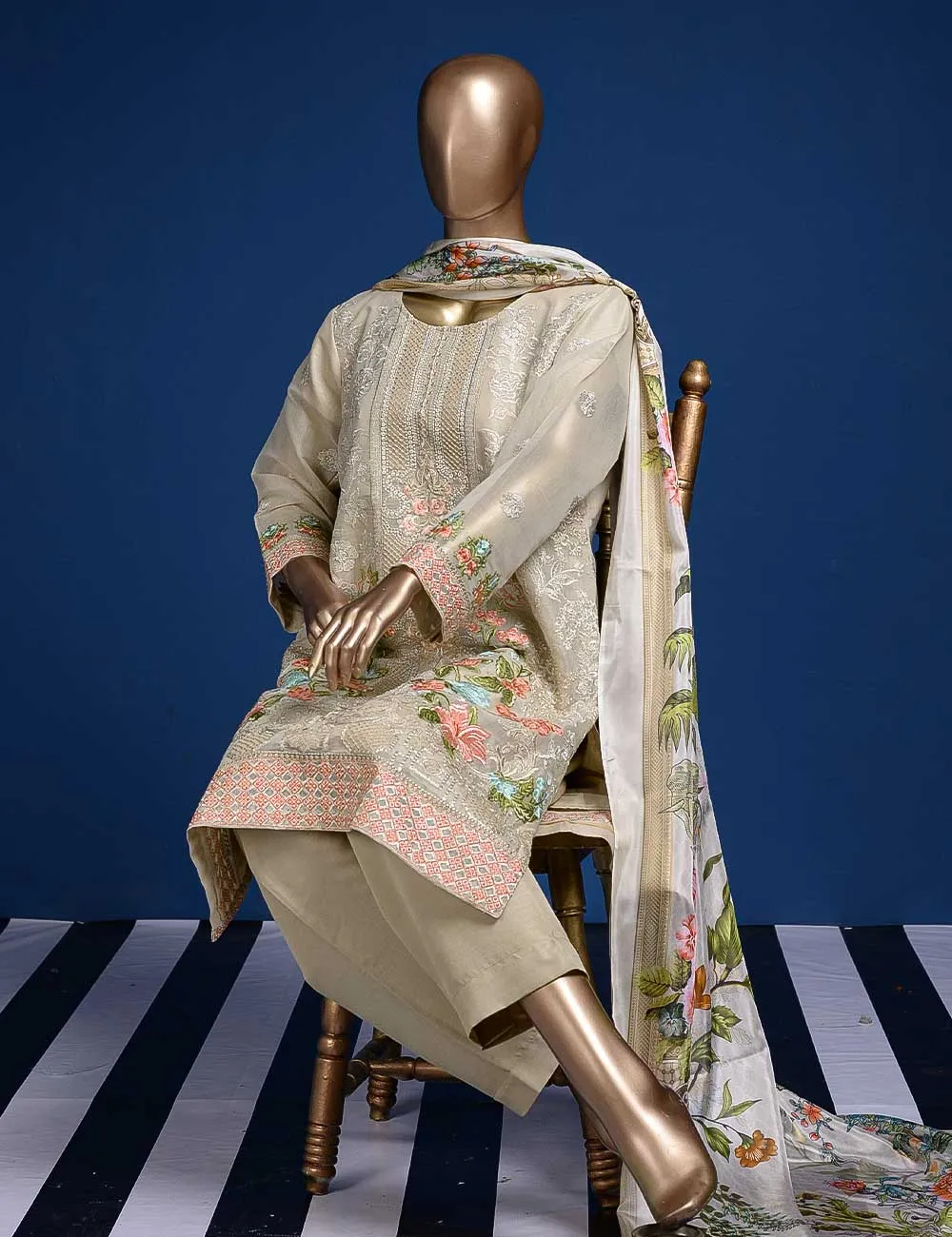 3 Pc Khaddi Lawn Unstitched Embroidered Dress (TP-12)