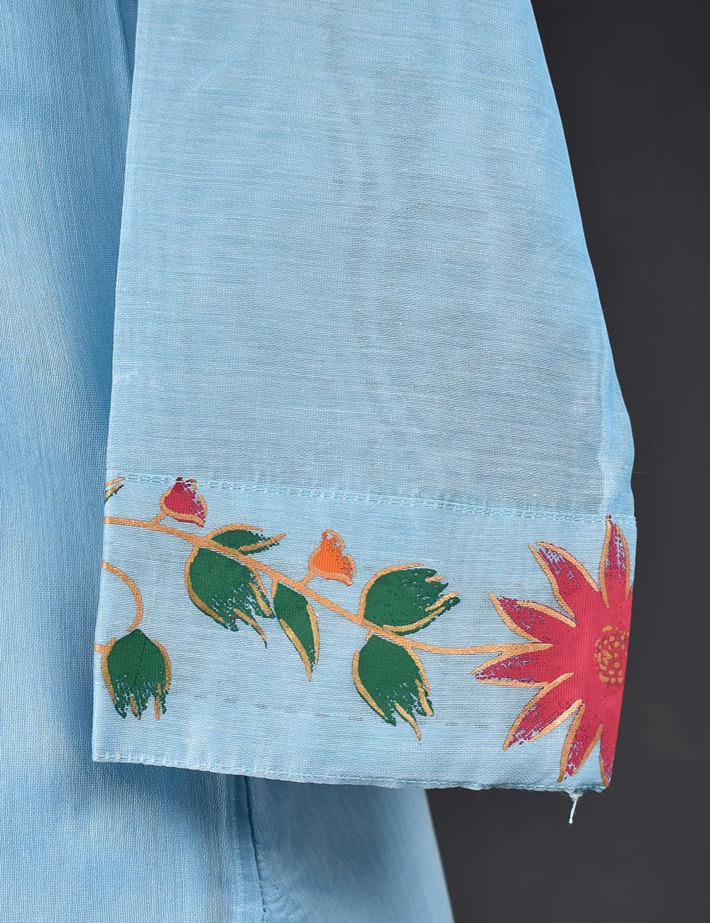 3 Pc Stitched Paper Cotton Chikankari Embroidered Dress with Beautiful Printed Borders - Charismatic Vibes (RTW-6-GreyishBlue)