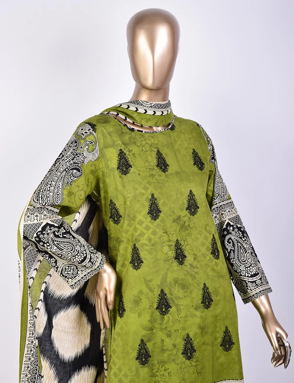 3 Pc Un-stitched Embroidered Lawn - Chaotic Depth (ATL-5A-Green)