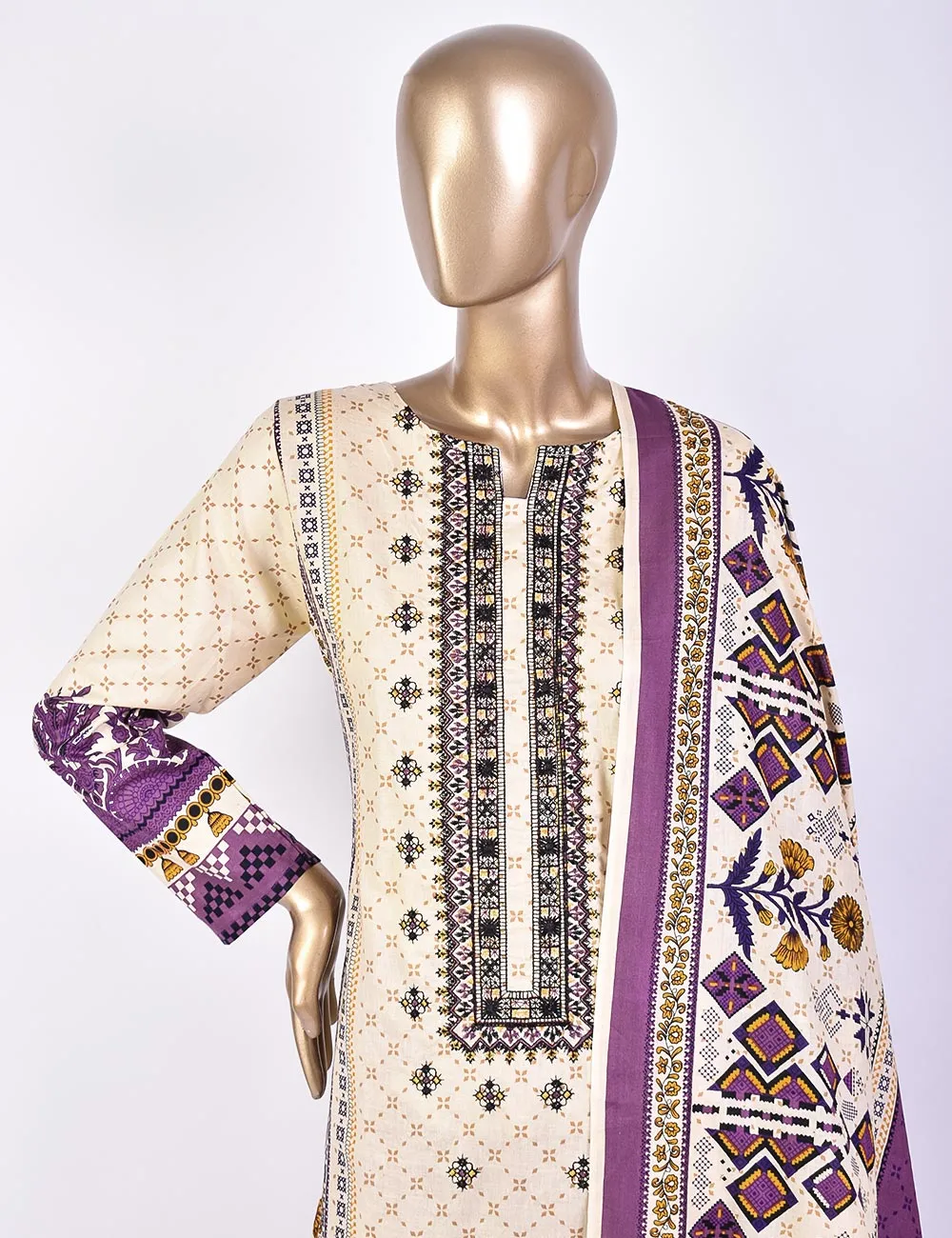 3 Pc Un-stitched Embroidered Lawn - Eternal Ethnic (ATL-4A-Skin Purple)