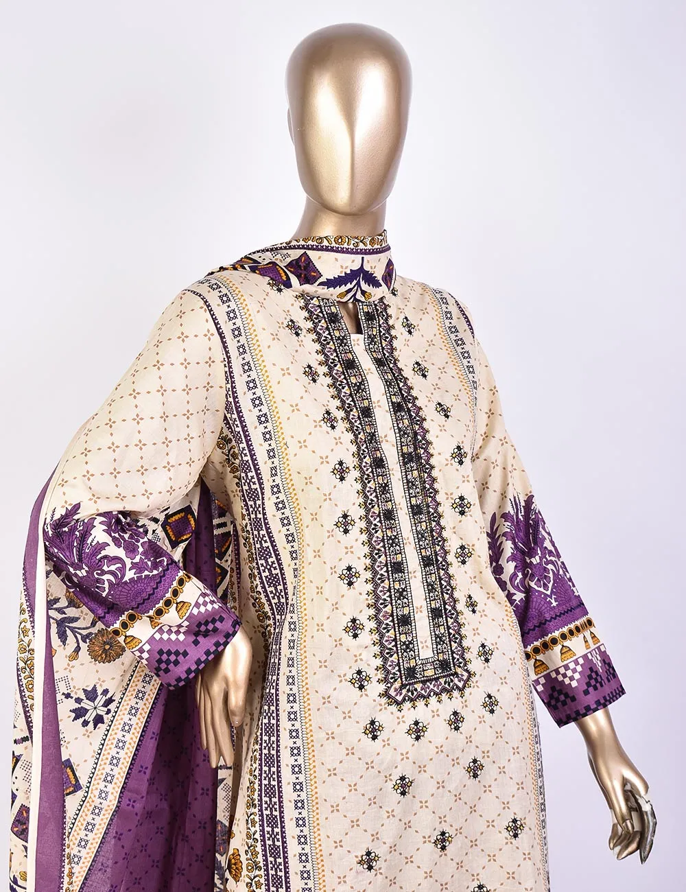 3 Pc Un-stitched Embroidered Lawn - Eternal Ethnic (ATL-4A-Skin Purple)