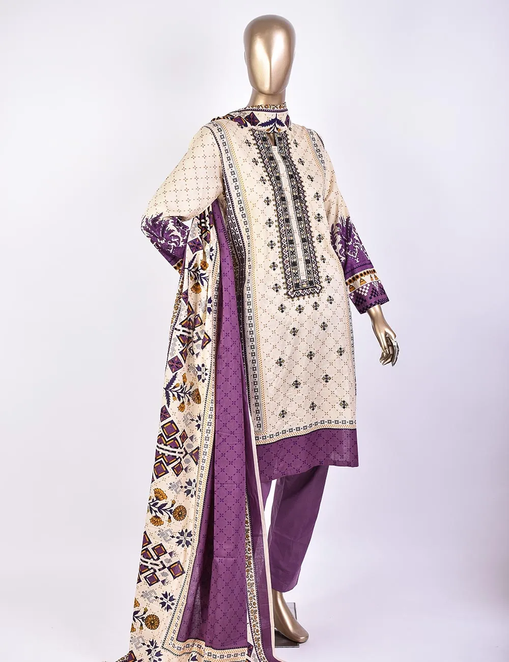 3 Pc Un-stitched Embroidered Lawn - Eternal Ethnic (ATL-4A-Skin Purple)