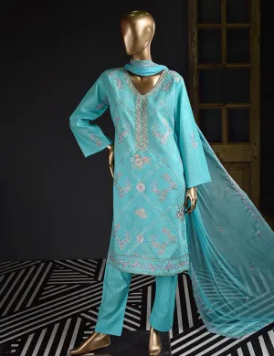 3 Pc Unstitched Embroidered Lawn Dress with Chiffon Embroidered Dupatta - Prague (ZEB-3A)