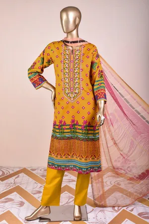 3 Pc Unstitched Embroidered Lawn Dress with Chiffon Printed Dupatta - Tangerine (JEL-08)