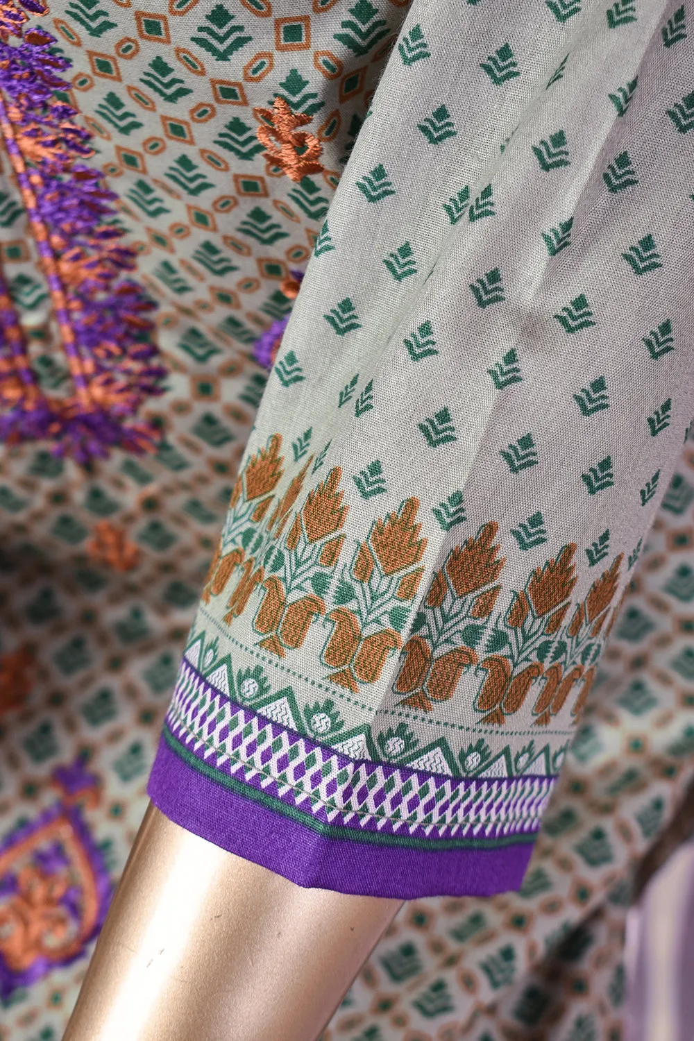 3 Pc Unstitched Embroidered Lawn Dress with Lawn Printed Dupatta & Embroidered Cotton Trouser - Bright Sunshine (ZLE-1B)