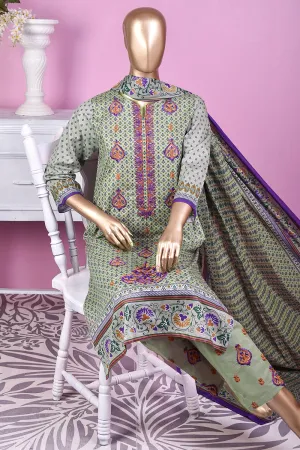 3 Pc Unstitched Embroidered Lawn Dress with Lawn Printed Dupatta & Embroidered Cotton Trouser - Bright Sunshine (ZLE-1B)