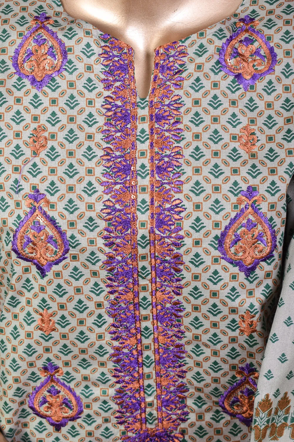 3 Pc Unstitched Embroidered Lawn Dress with Lawn Printed Dupatta & Embroidered Cotton Trouser - Bright Sunshine (ZLE-1B)