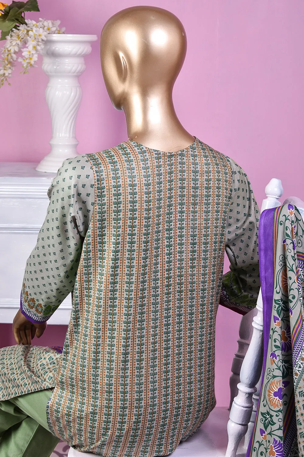 3 Pc Unstitched Embroidered Lawn Dress with Lawn Printed Dupatta & Embroidered Cotton Trouser - Bright Sunshine (ZLE-1B)