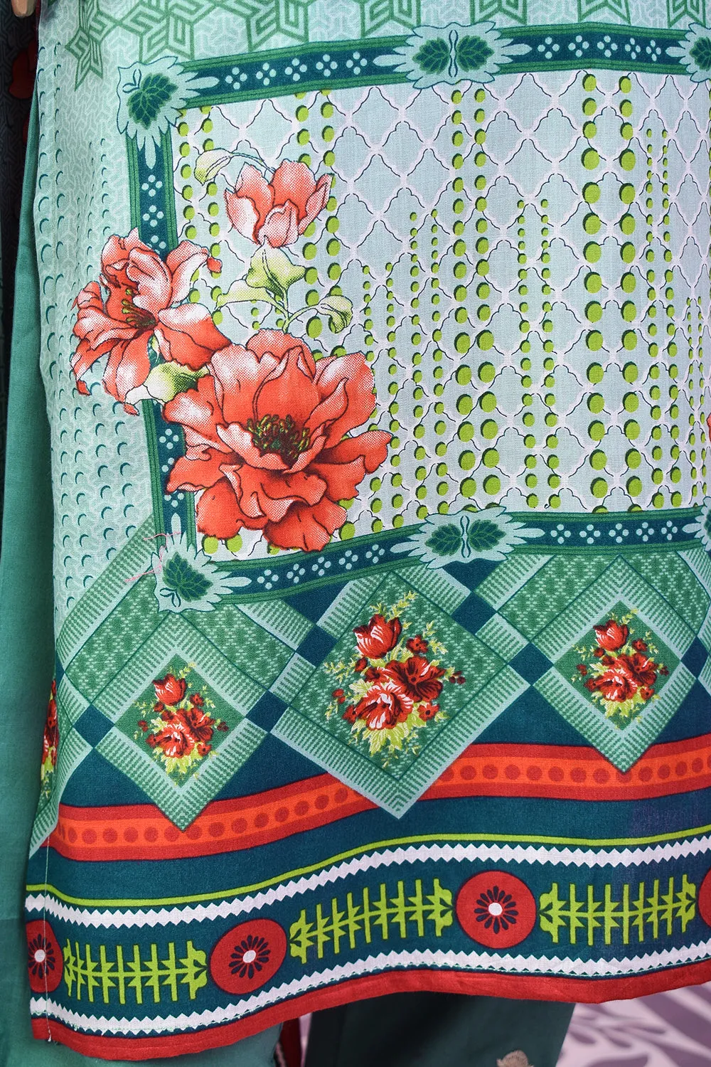 3 Pc Unstitched Embroidered Lawn Dress with Lawn Printed Dupatta & Embroidered Cotton Trouser - Wild Dream (ZLE-3A)