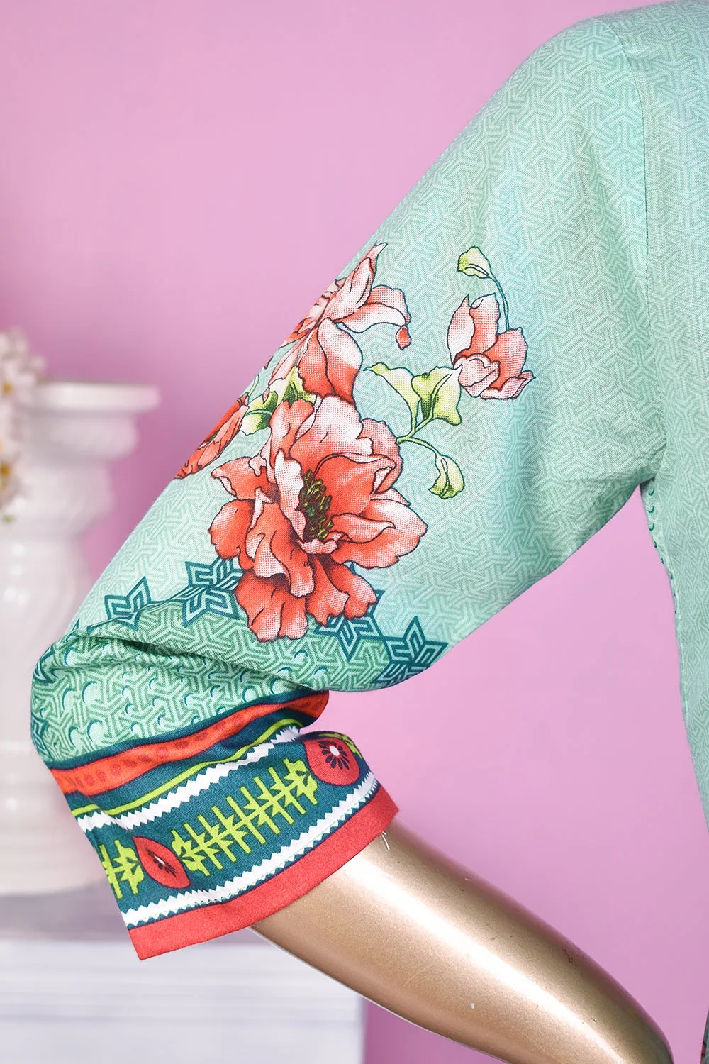 3 Pc Unstitched Embroidered Lawn Dress with Lawn Printed Dupatta & Embroidered Cotton Trouser - Wild Dream (ZLE-3A)
