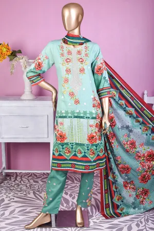 3 Pc Unstitched Embroidered Lawn Dress with Lawn Printed Dupatta & Embroidered Cotton Trouser - Wild Dream (ZLE-3A)
