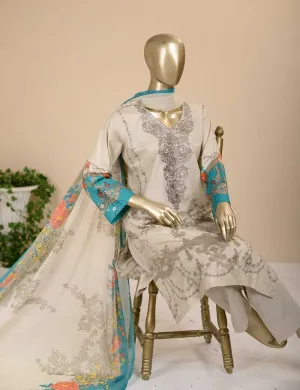 3 Pc Unstitched Lawn Embroidered Dress with Chiffon Dupatta - Blissful Affair (EC-4B)