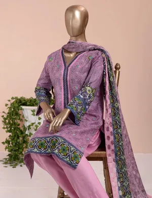 3 Pc Unstitched Lawn Embroidered Dress with Chiffon Dupatta - Empurple  - (FE-04)