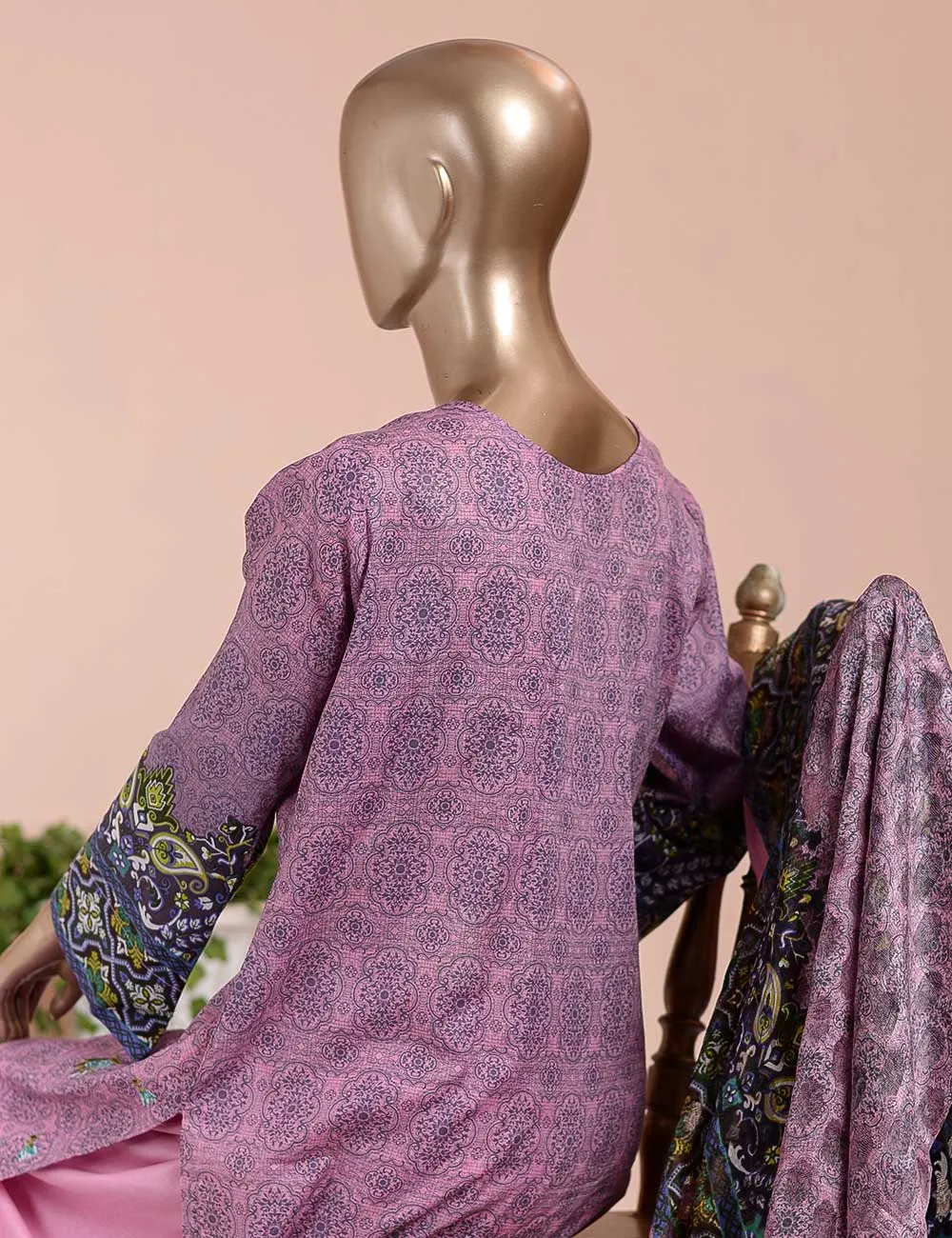 3 Pc Unstitched Lawn Embroidered Dress with Chiffon Dupatta - Empurple  - (FE-04)