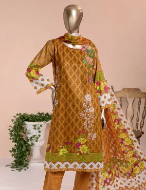 3 Pc Unstitched Lawn Embroidered Dress with Chiffon Dupatta - Peach Garden  - (FE-05)