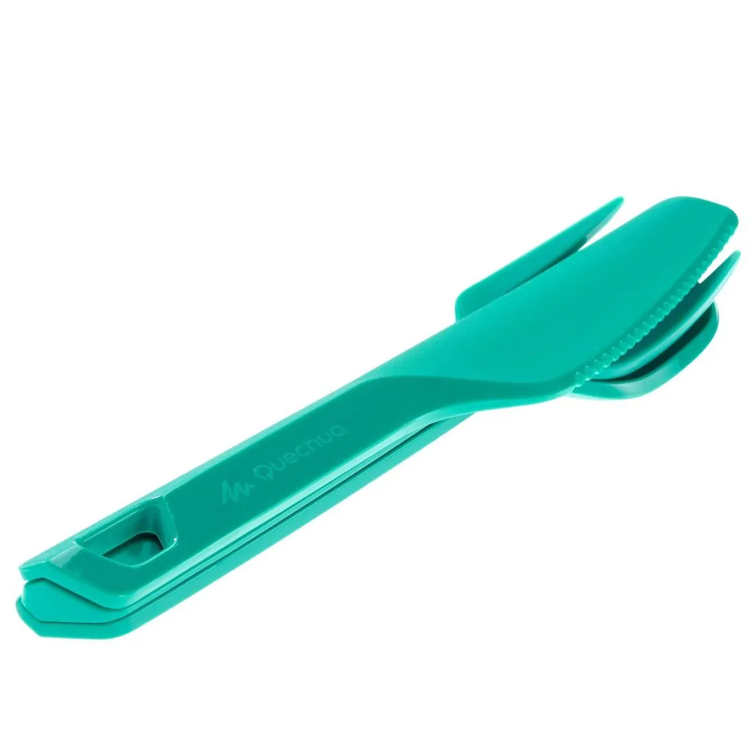 3-piece cutlery set (knife, fork, spoon) for camping in blue plastic