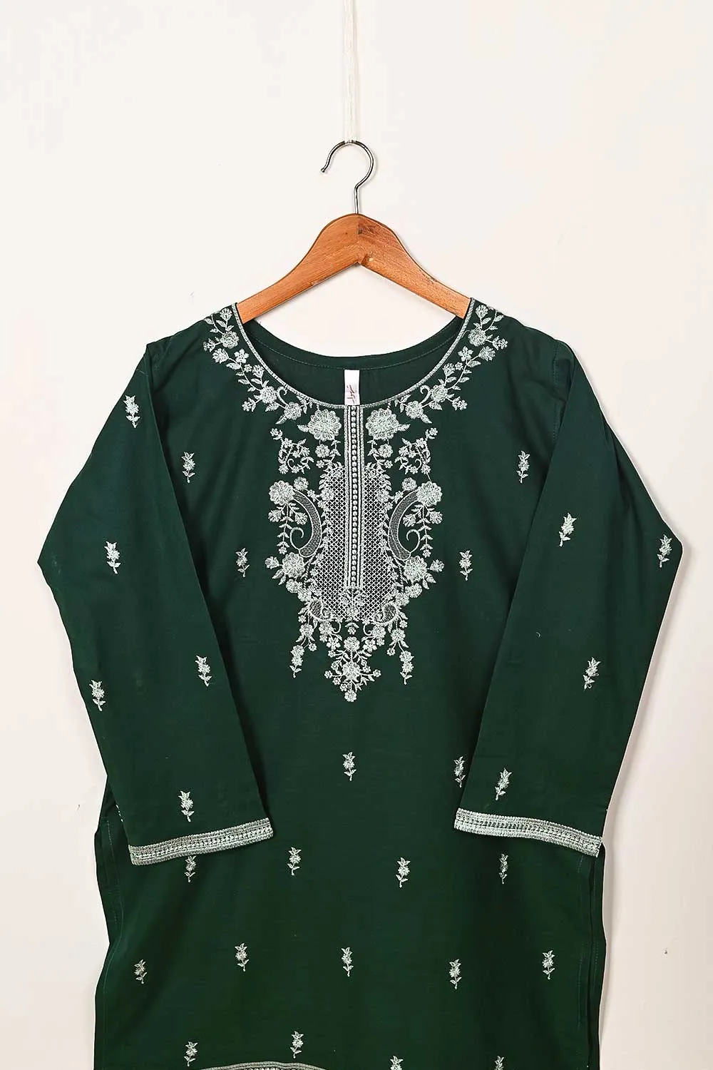3SP-16B-Green - 3PC COTTON EMBROIDERED Dress With Chiffon Embroidered Dupatta