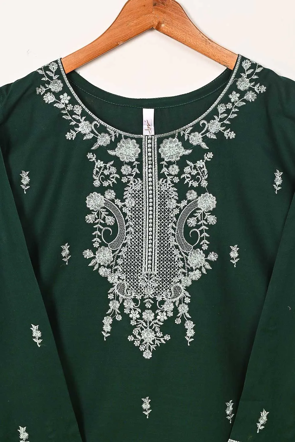 3SP-16B-Green - 3PC COTTON EMBROIDERED Dress With Chiffon Embroidered Dupatta
