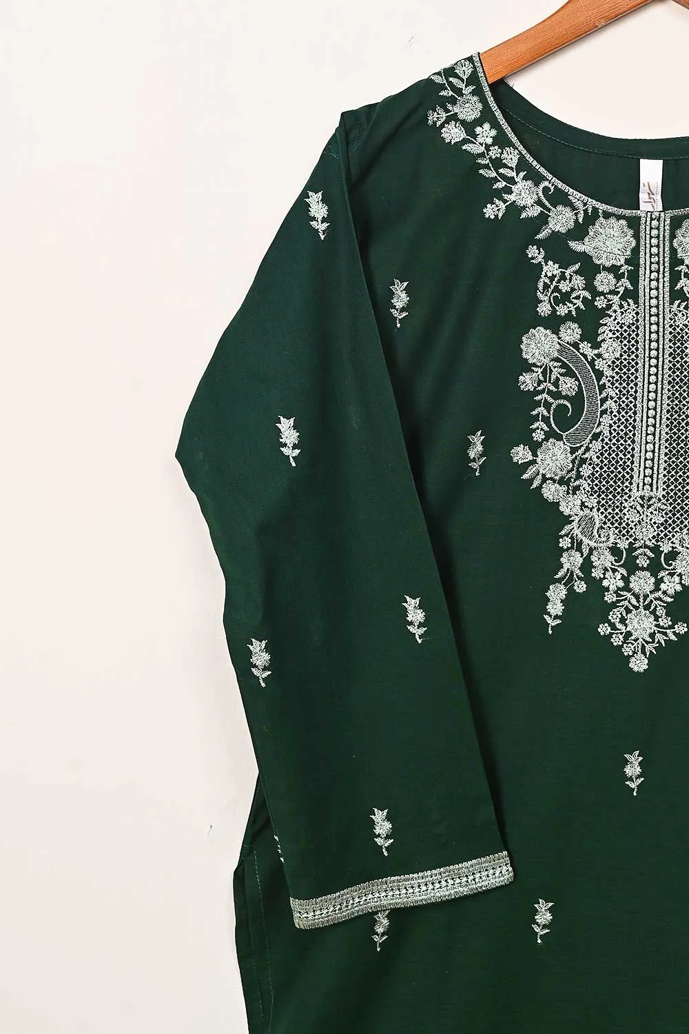3SP-16B-Green - 3PC COTTON EMBROIDERED Dress With Chiffon Embroidered Dupatta