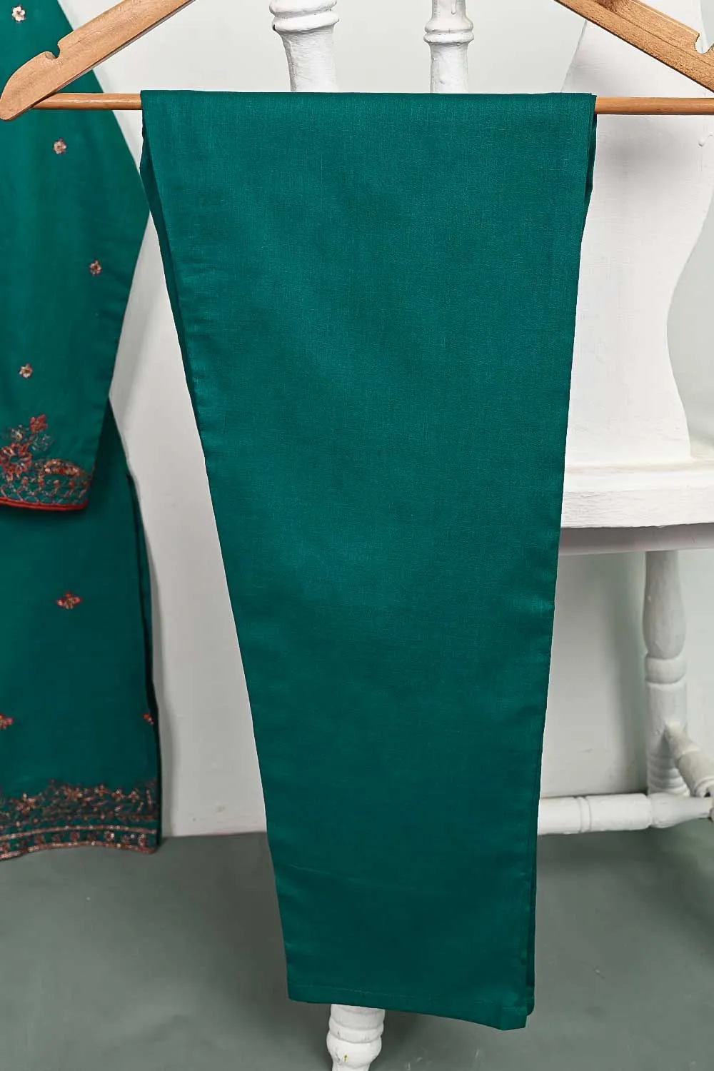 3SP-5A-TURQUOISE - 3PC COTTON EMBROIDERED Dress With Chiffon Embroidered Dupatta