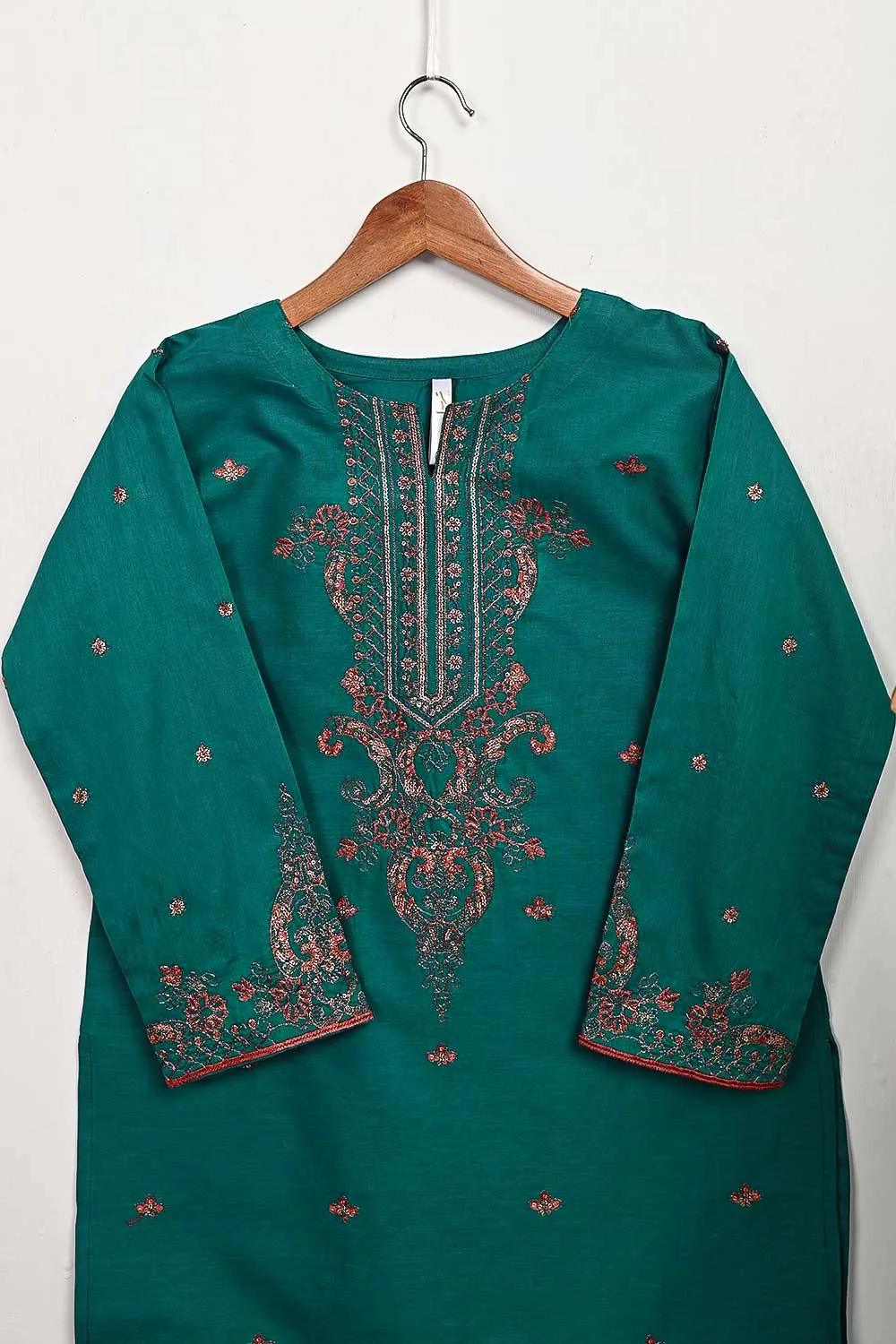 3SP-5A-TURQUOISE - 3PC COTTON EMBROIDERED Dress With Chiffon Embroidered Dupatta