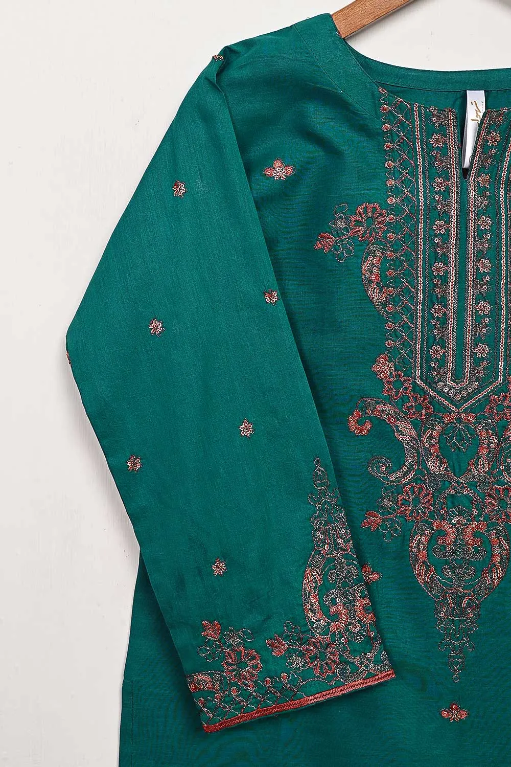 3SP-5A-TURQUOISE - 3PC COTTON EMBROIDERED Dress With Chiffon Embroidered Dupatta