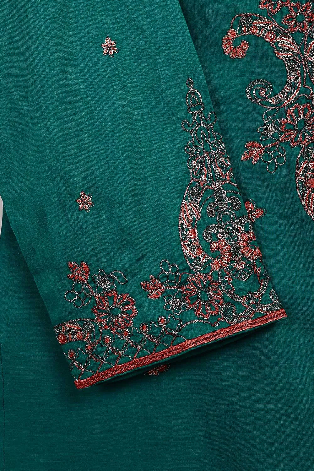 3SP-5A-TURQUOISE - 3PC COTTON EMBROIDERED Dress With Chiffon Embroidered Dupatta