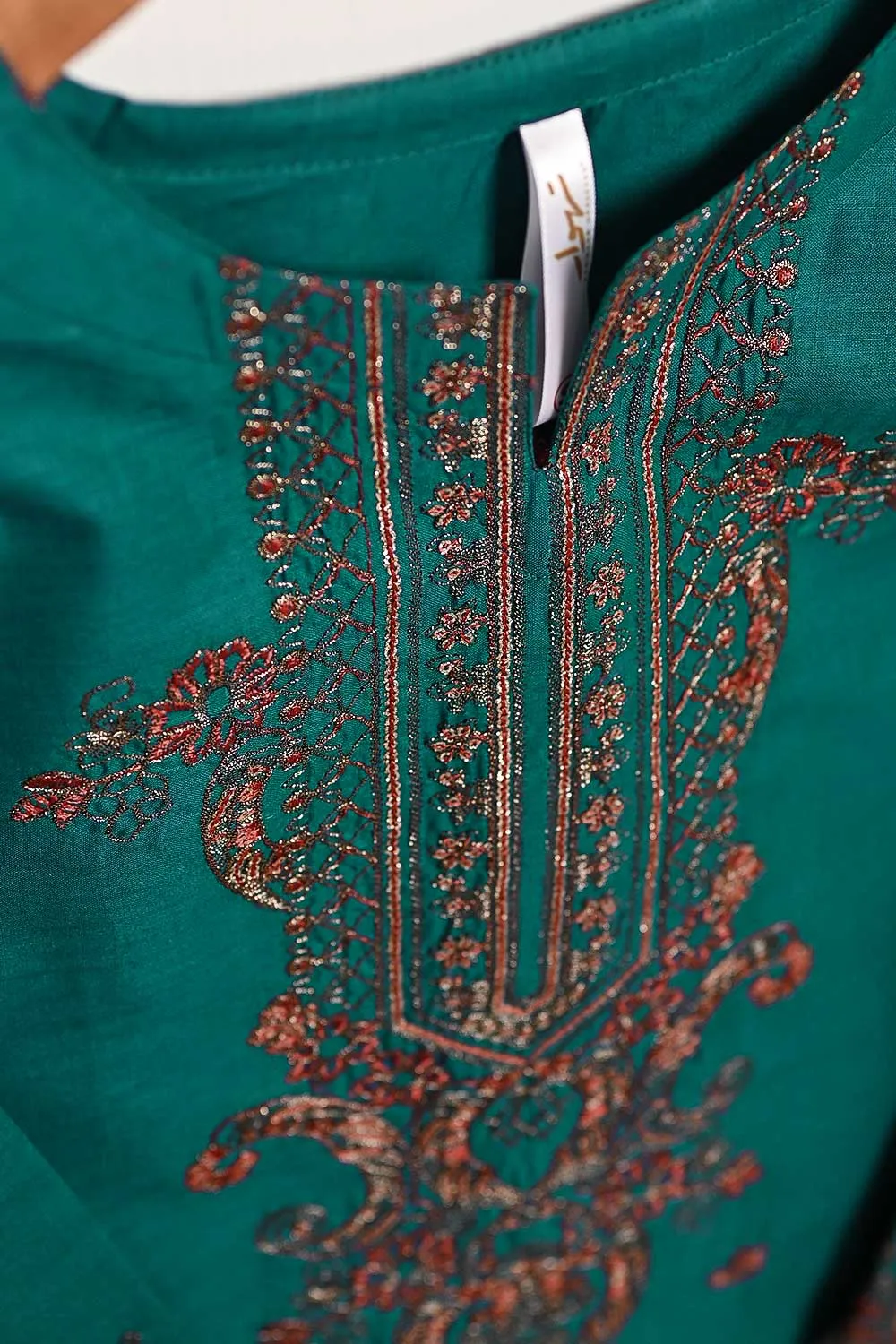 3SP-5A-TURQUOISE - 3PC COTTON EMBROIDERED Dress With Chiffon Embroidered Dupatta