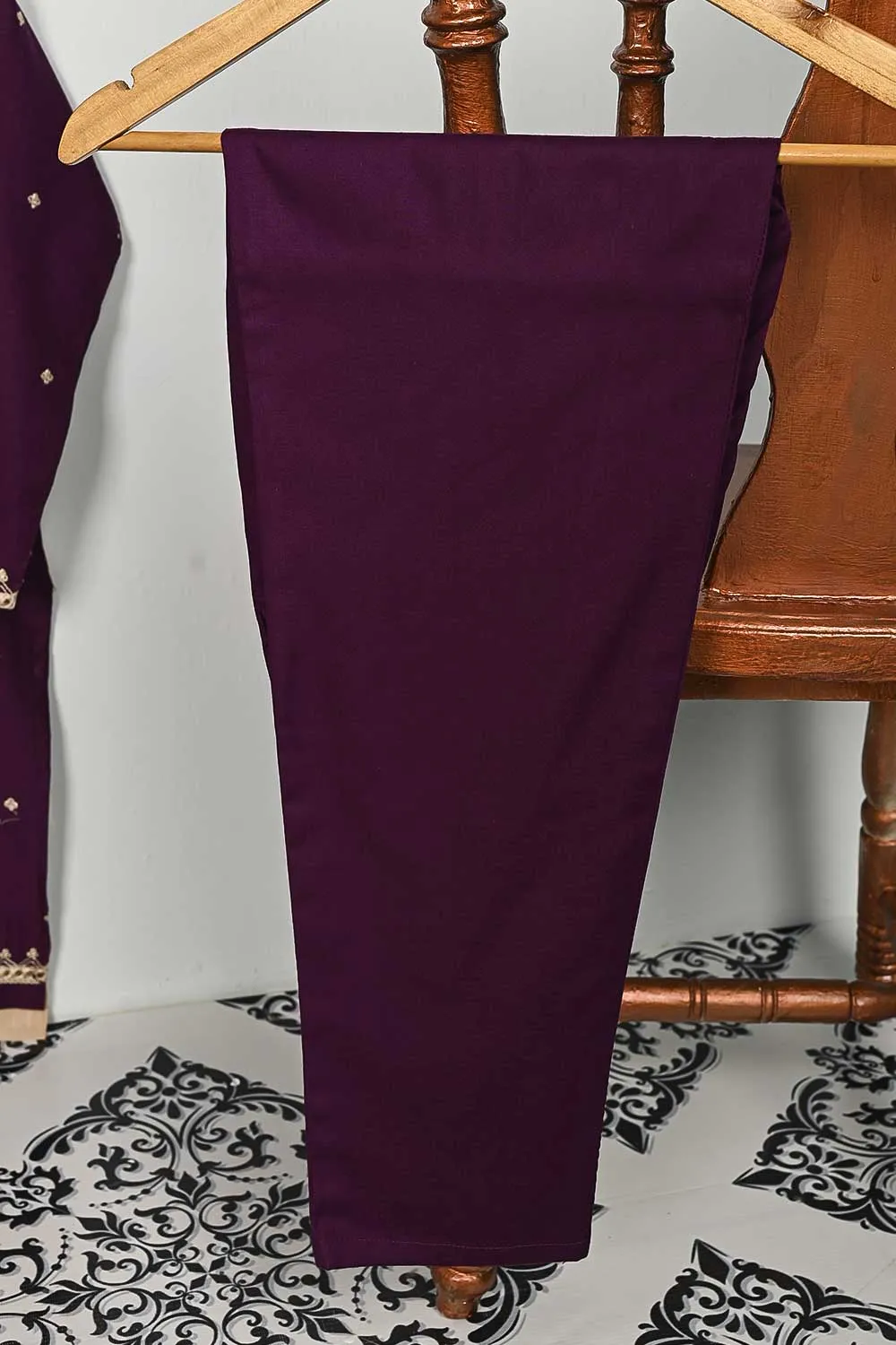 3SP-8B-Purple - 3PC COTTON EMBROIDERED Dress With Chiffon Embroidered Dupatta