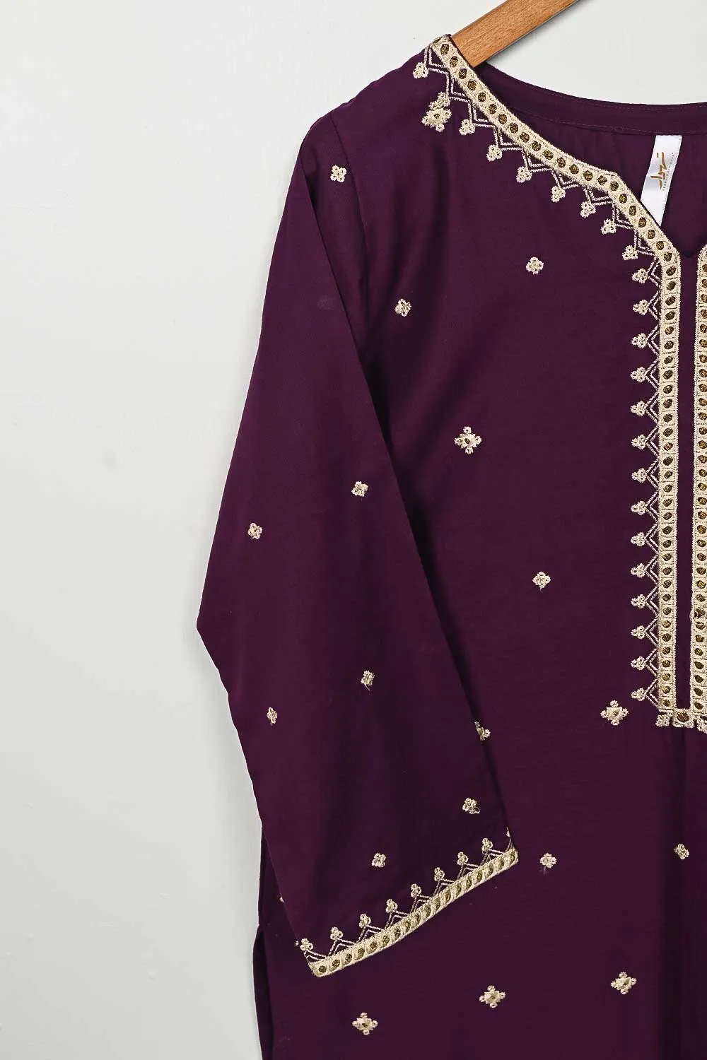 3SP-8B-Purple - 3PC COTTON EMBROIDERED Dress With Chiffon Embroidered Dupatta