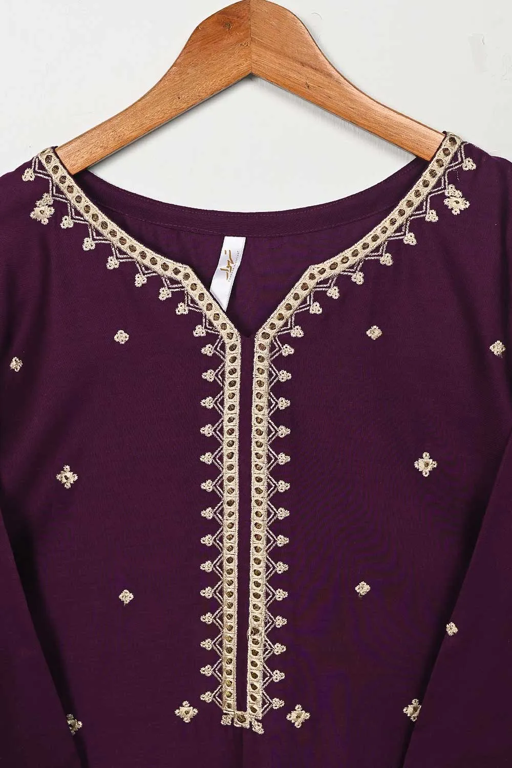 3SP-8B-Purple - 3PC COTTON EMBROIDERED Dress With Chiffon Embroidered Dupatta