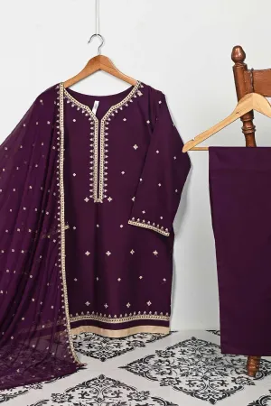 3SP-8B-Purple - 3PC COTTON EMBROIDERED Dress With Chiffon Embroidered Dupatta