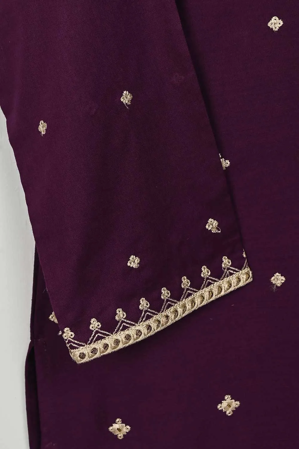 3SP-8B-Purple - 3PC COTTON EMBROIDERED Dress With Chiffon Embroidered Dupatta