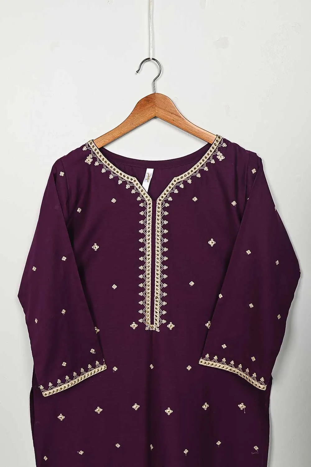 3SP-8B-Purple - 3PC COTTON EMBROIDERED Dress With Chiffon Embroidered Dupatta
