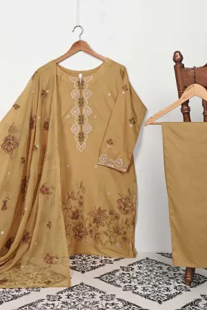 3SP-9A-Skin - 3PC COTTON EMBROIDERED Dress With Chiffon Embroidered Dupatta