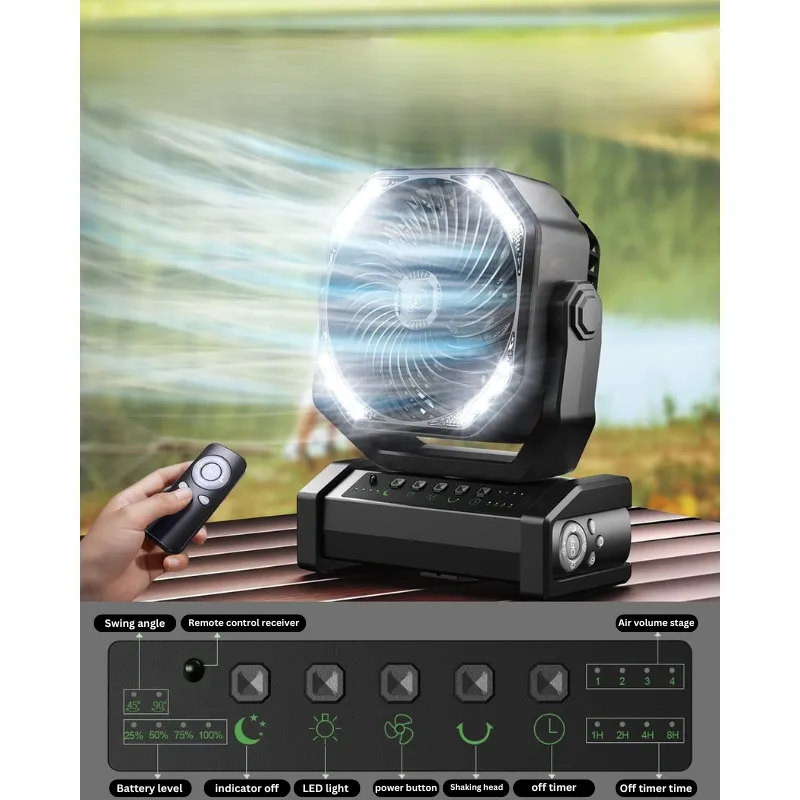40000mAh Rechargeable Battery Operated Fan, Portable 4 Timers USB Fan, Auto-Oscillating Desk Fan with Remote & Hook & LED Light