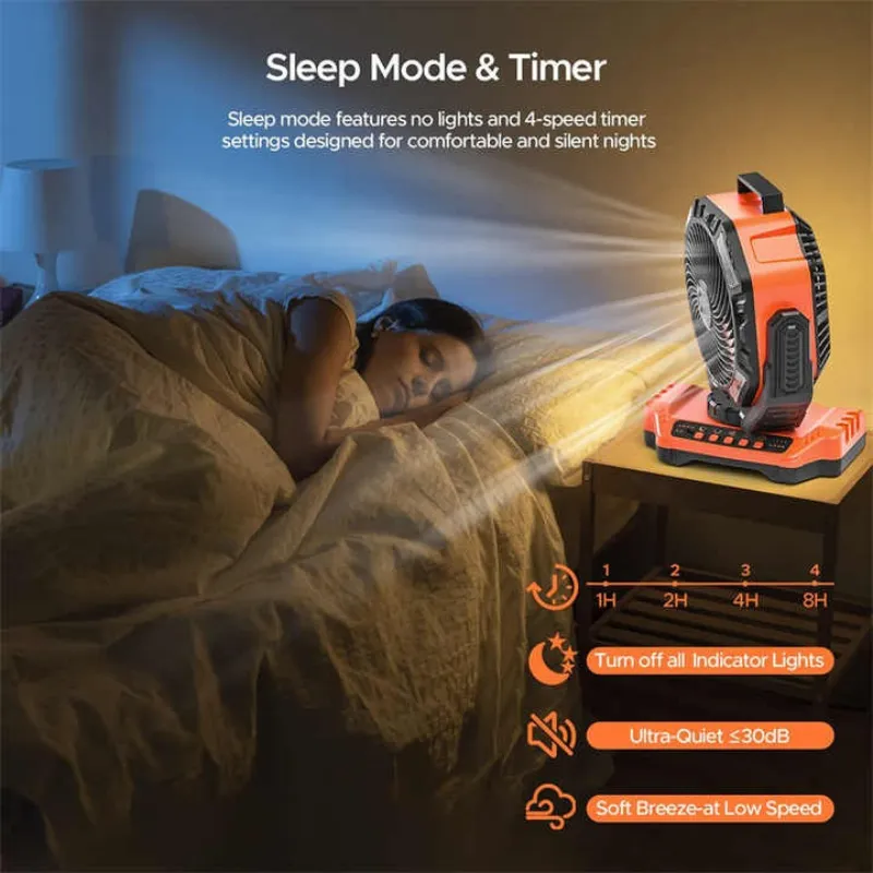 40000mAh Rechargeable Battery Operated Fan, Portable 4 Timers USB Fan, Auto-Oscillating Desk Fan with Remote & Hook & LED Light