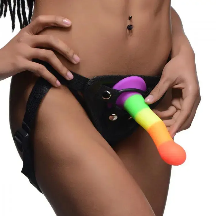 7.2-inch Rainbow Silicone Large Strap on Dildo with Harness
