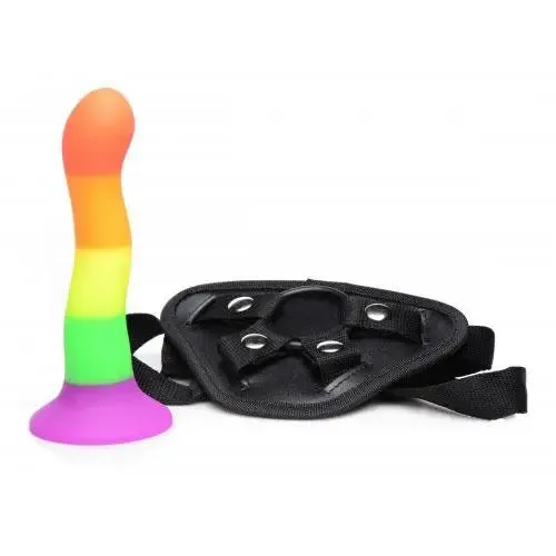 7.2-inch Rainbow Silicone Large Strap on Dildo with Harness
