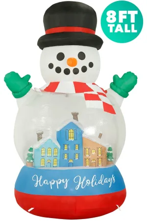8 ft Inflatable Christmas Snow Globe Outdoor Decoration with LED Lights, Fan, and Stakes