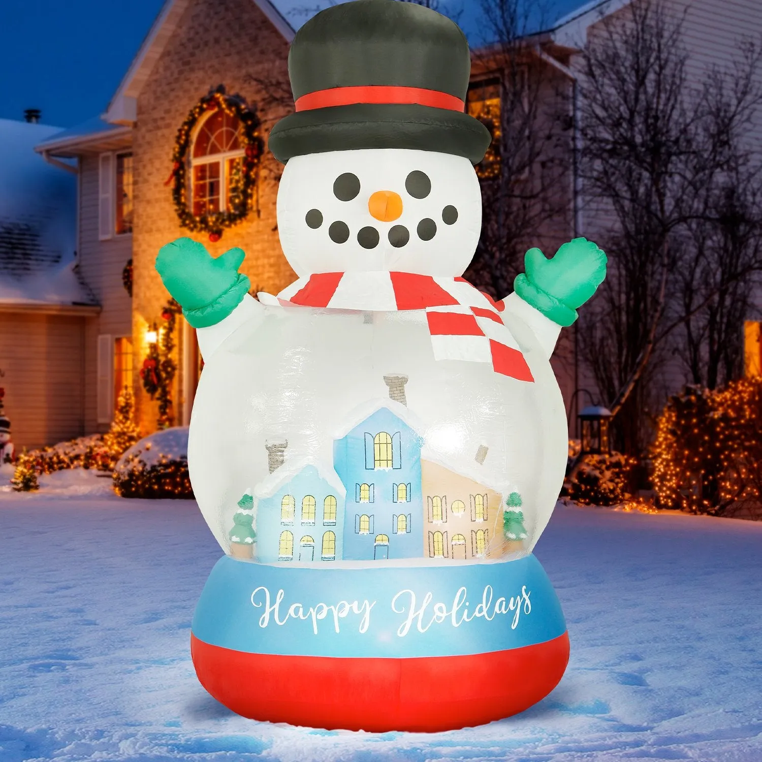 8 ft Inflatable Christmas Snow Globe Outdoor Decoration with LED Lights, Fan, and Stakes